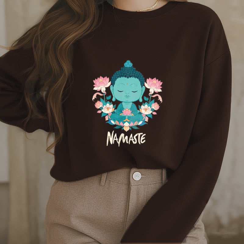 Buddha Stones NAMASTE Buddha Lotus Meditation Fleece Lined Soft Sweatshirt