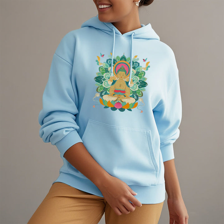 Buddha Stones Butterfly Lotus Buddha-Inspired Fleece Lined Polyester Hoodie