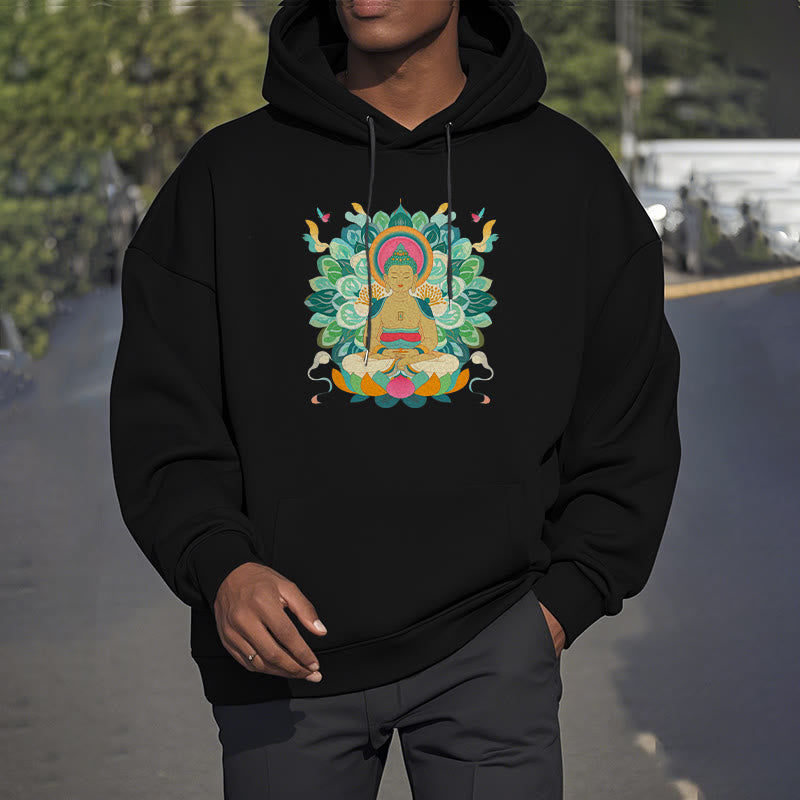 Buddha Stones Butterfly Lotus Buddha-Inspired Fleece Lined Polyester Hoodie