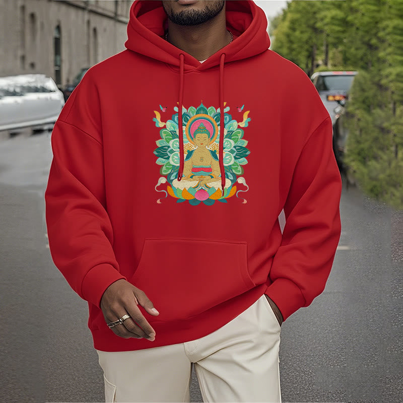 Buddha Stones Butterfly Lotus Buddha-Inspired Fleece Lined Polyester Hoodie