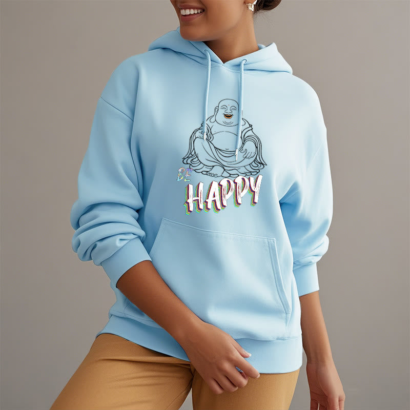 Buddha Stones BE HAPPY Laughing Buddha Fleece Lined Polyester Hoodie