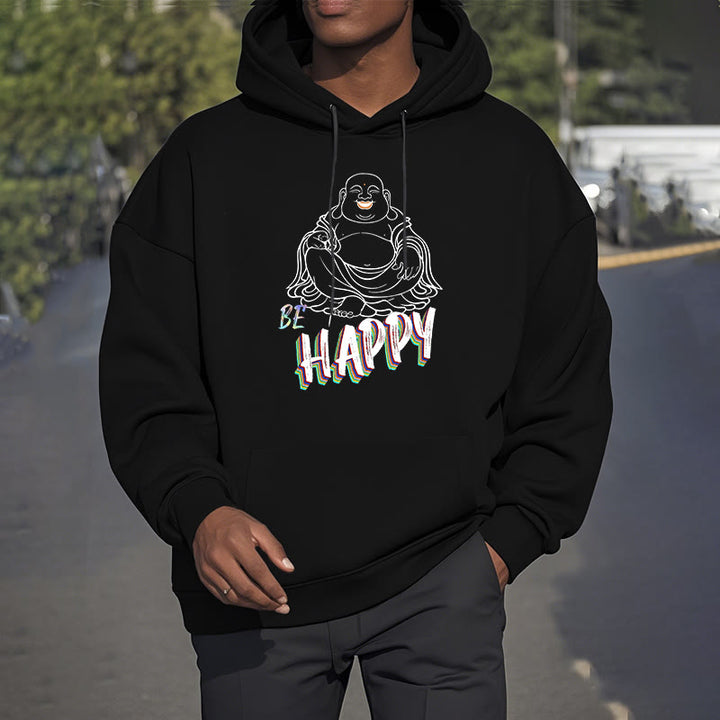 Buddha Stones BE HAPPY Laughing Buddha Fleece Lined Polyester Hoodie