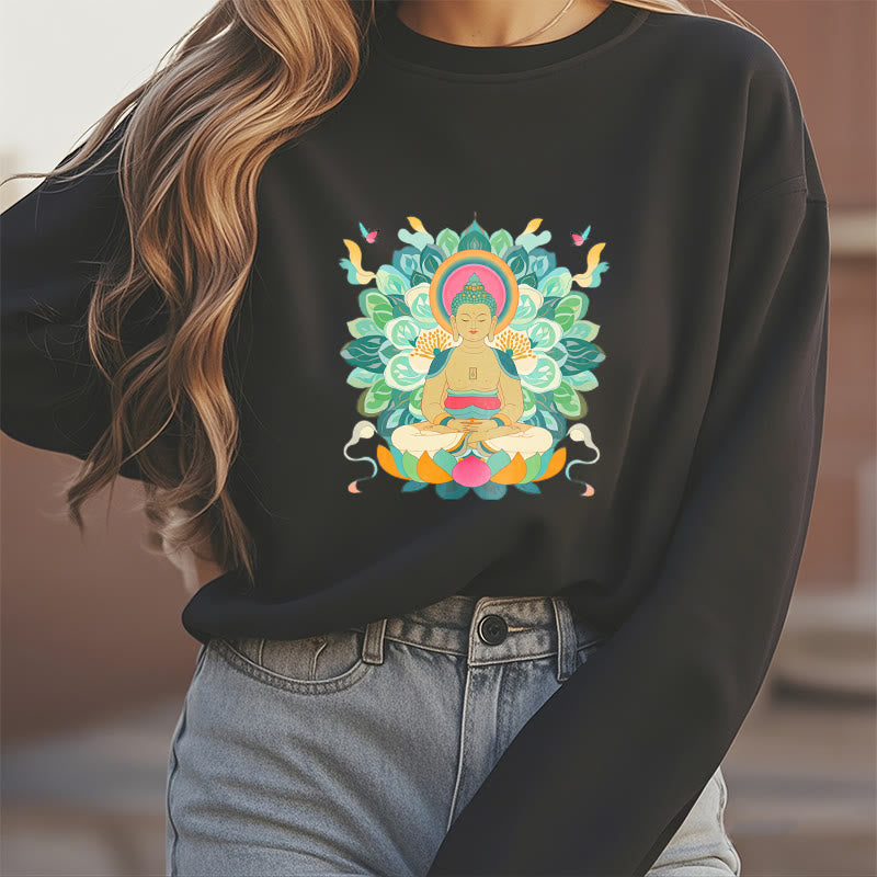 Buddha Stones Butterfly Lotus Buddha-Inspired Fleece Lined Sweatshirt