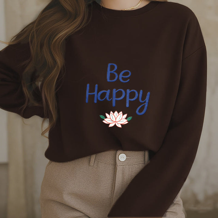 Buddha Stones BE HAPPY Lotus Soft Fleece Lined Sweatshirt