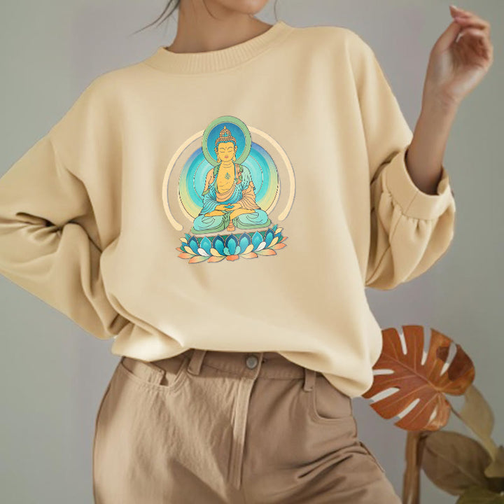 Buddha Stones Lotus Meditation Buddha Fleece Lined Sweatshirt