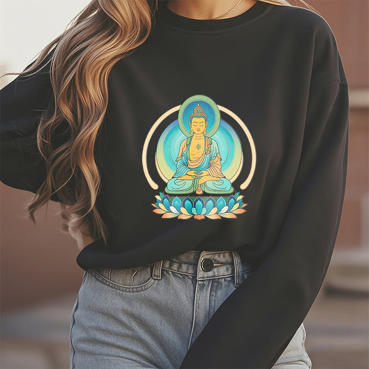 Buddha Stones Lotus Meditation Buddha Fleece Lined Sweatshirt