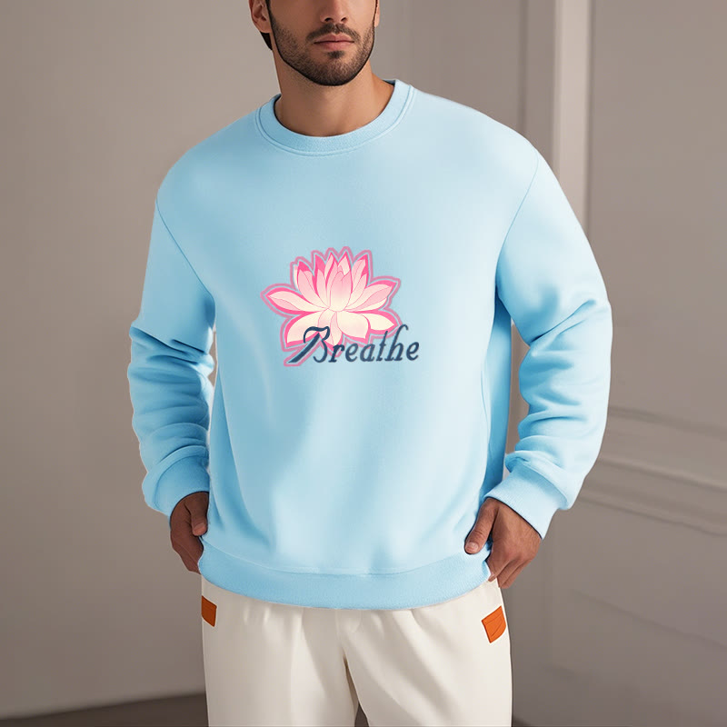 Buddha Stones BREATHE Lotus Round Neck Fleece Lined Sweatshirt