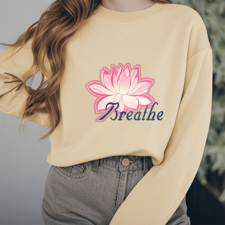 Buddha Stones BREATHE Lotus Round Neck Fleece Lined Sweatshirt