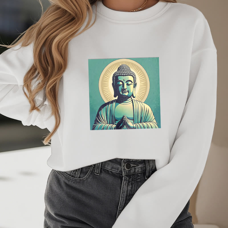 Buddha Stones Aura Green Buddha Round Neck Fleece Lined Sweatshirt