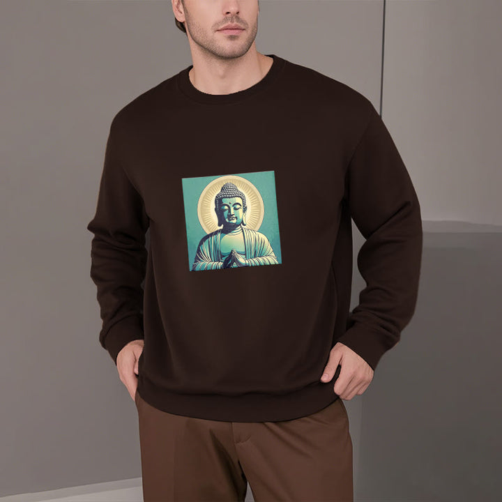 Buddha Stones Aura Green Buddha Round Neck Fleece Lined Sweatshirt