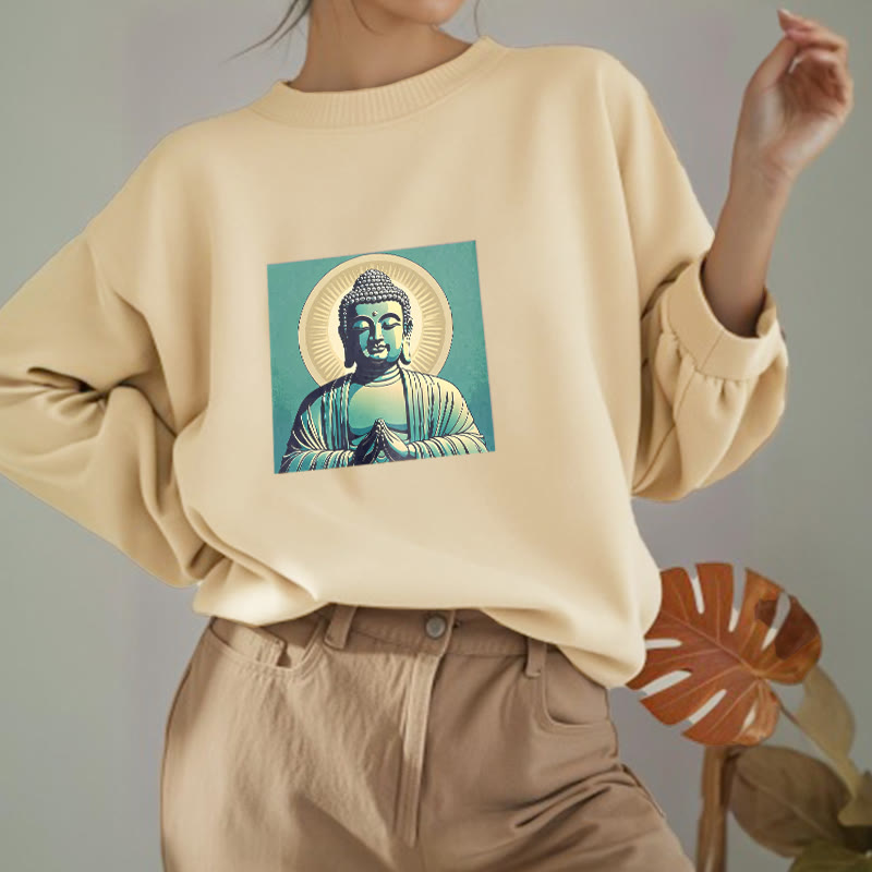 Buddha Stones Aura Green Buddha Round Neck Fleece Lined Sweatshirt