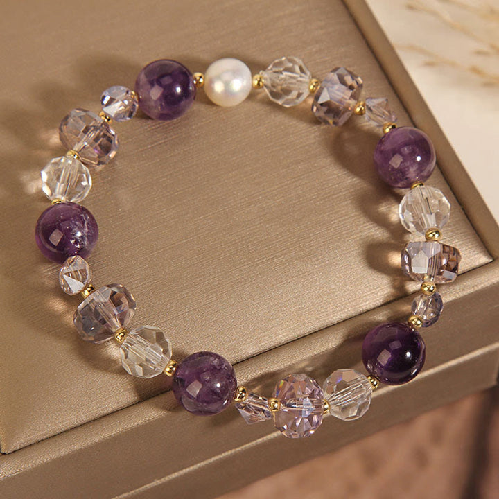 Buddha Stones Amethyst White Crystal Pearl Communication Bracelet