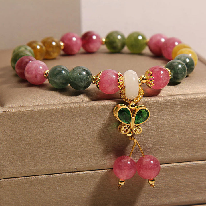 Buddha Stones Tourmaline Jade Butterfly Wisdom Bracelet