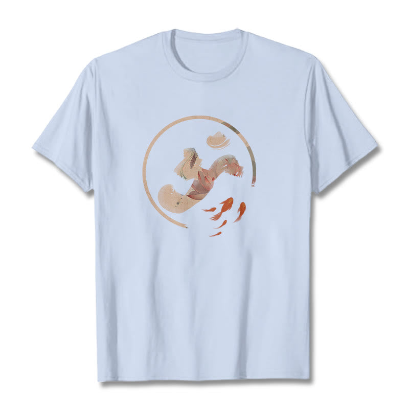 Buddha Stones OM Lotus Koi Fish Cotton Tee T-shirt