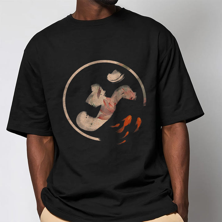 Buddha Stones OM Lotus Koi Fish Cotton Tee T-shirt