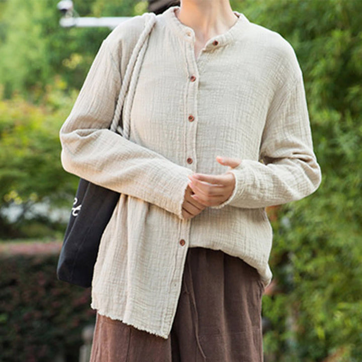 Buddha Stones Literary Artistic Double-Layered Sand Wash Cotton Linen Clothing - image 8