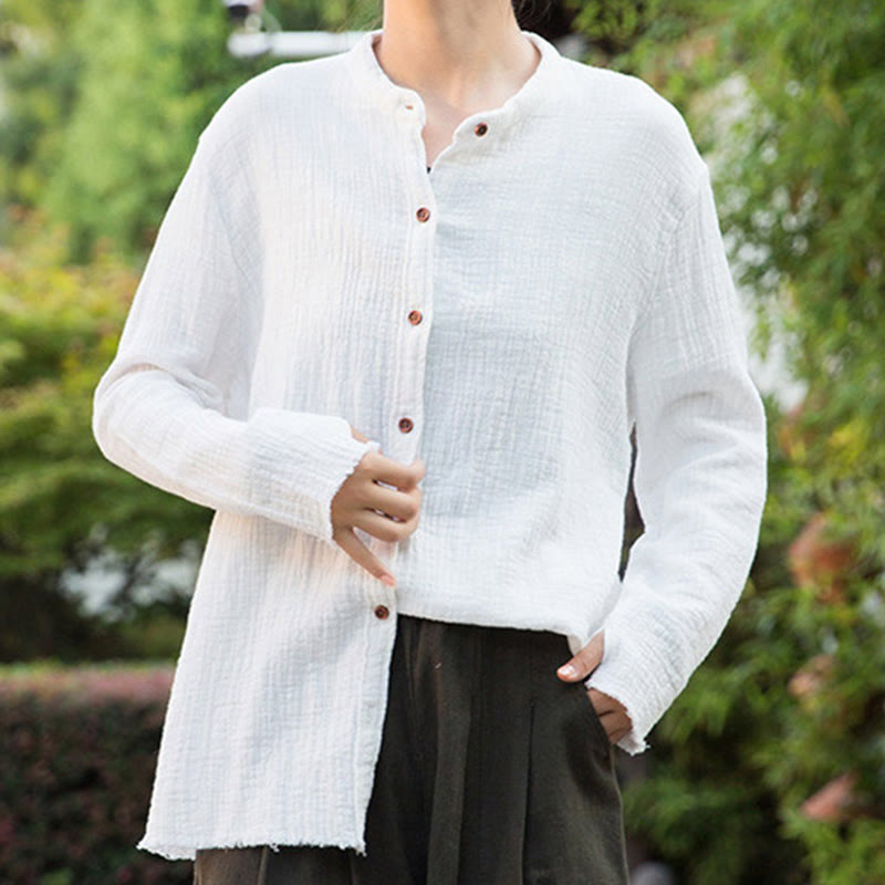 Buddha Stones Literary Artistic Double-Layered Sand Wash Cotton Linen Clothing - image 18