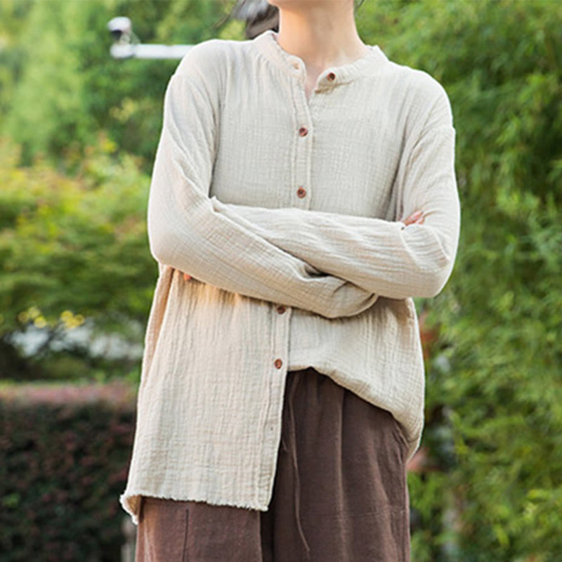 Buddha Stones Literary Artistic Double-Layered Sand Wash Cotton Linen Clothing - image 9