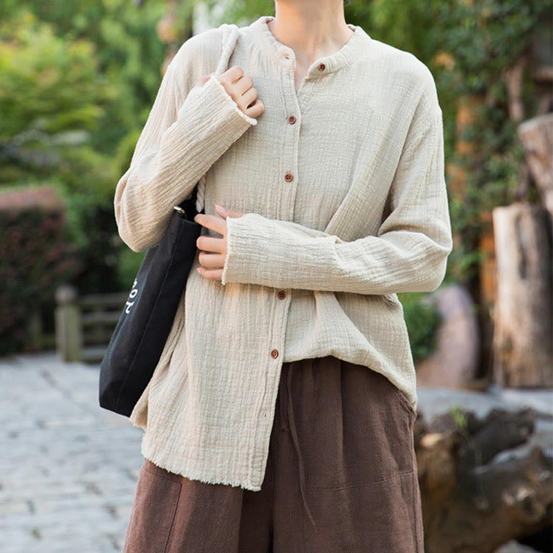 Buddha Stones Literary Artistic Double-Layered Sand Wash Cotton Linen Clothing - image 1