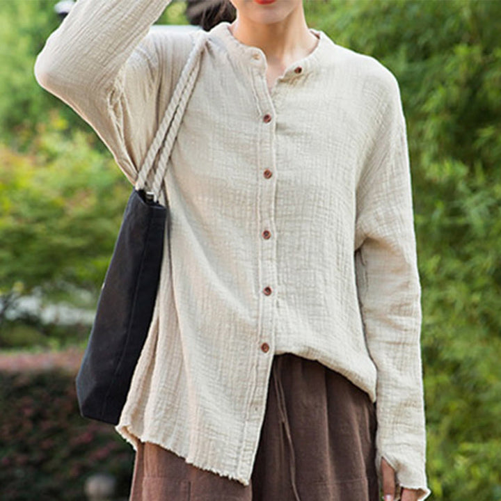 Buddha Stones Literary Artistic Double-Layered Sand Wash Cotton Linen Clothing - image 7