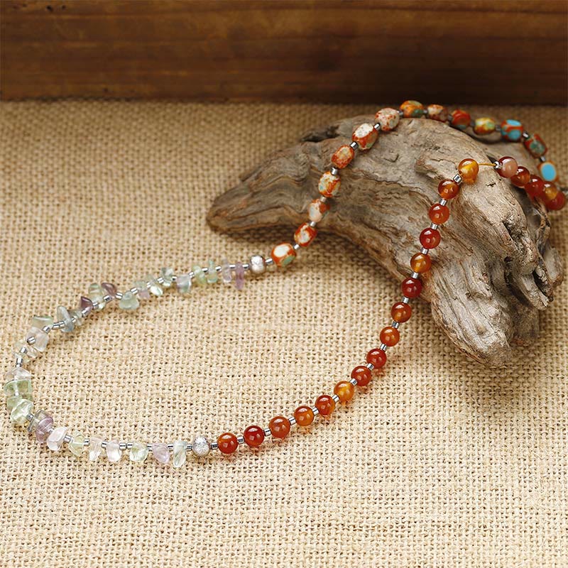 Buddha Stones Fluorite Red Agate Emperor Stone Power Triple Wrap Bracelet