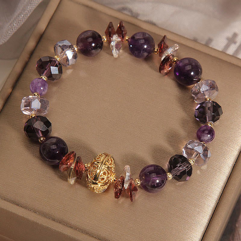 Buddha Stones Amethyst Red Crystal White Crystal Pumpkin Inner Peace And Healing Bracelet