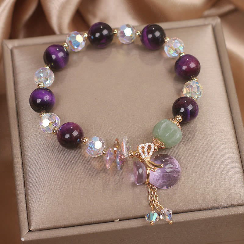 Buddha Stones Purple Tiger Eye White Crystal Amethyst Jade Bravery Bracelet