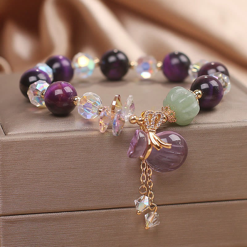 Buddha Stones Purple Tiger Eye White Crystal Amethyst Jade Bravery Bracelet