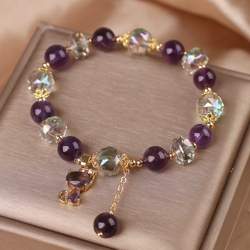 Buddha Stones Amethyst White Crystal Fox Meditation Bracelet