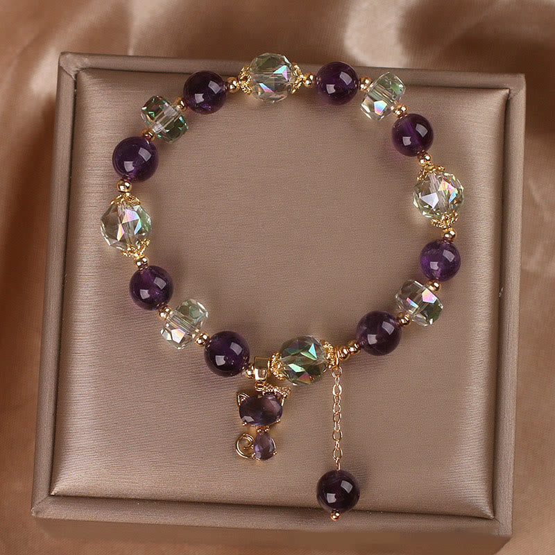 Buddha Stones Amethyst White Crystal Fox Meditation Bracelet