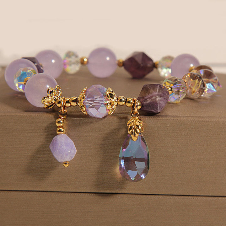 Buddha Stones Amethyst White Crystal Drop Meditation Bracelet