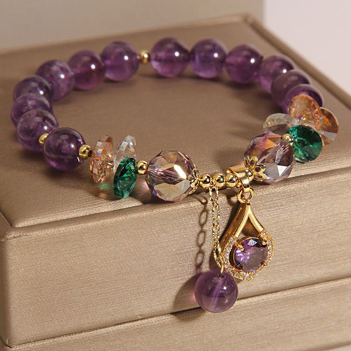 Buddha Stones Amethyst Green Crystal Citrine White Crystal Spiritual Awareness Bracelet