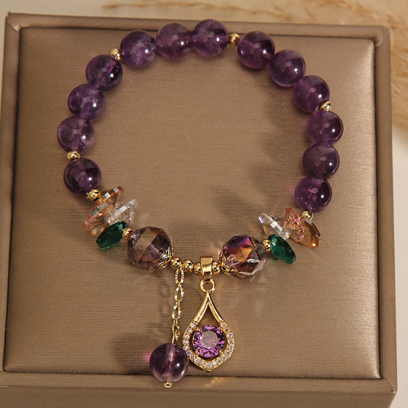 Buddha Stones Amethyst Green Crystal Citrine White Crystal Spiritual Awareness Bracelet