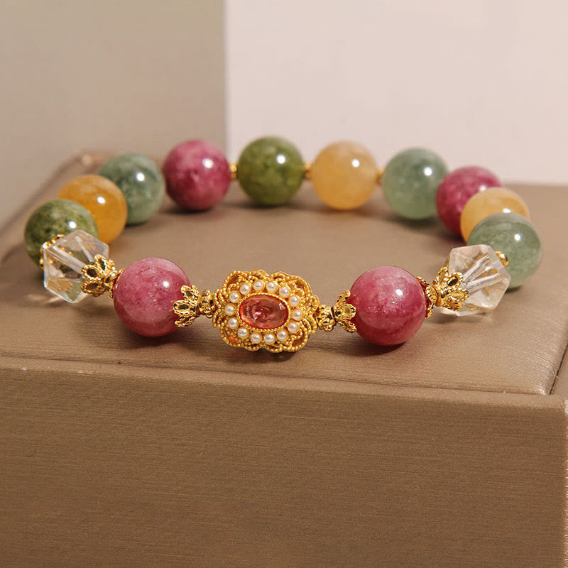 Buddha Stones Tourmaline Pearl Pink Crystal White Crystal Wisdom Bracelet - Tourmaline(Wrist Circumference: 14-16cm) - image 0