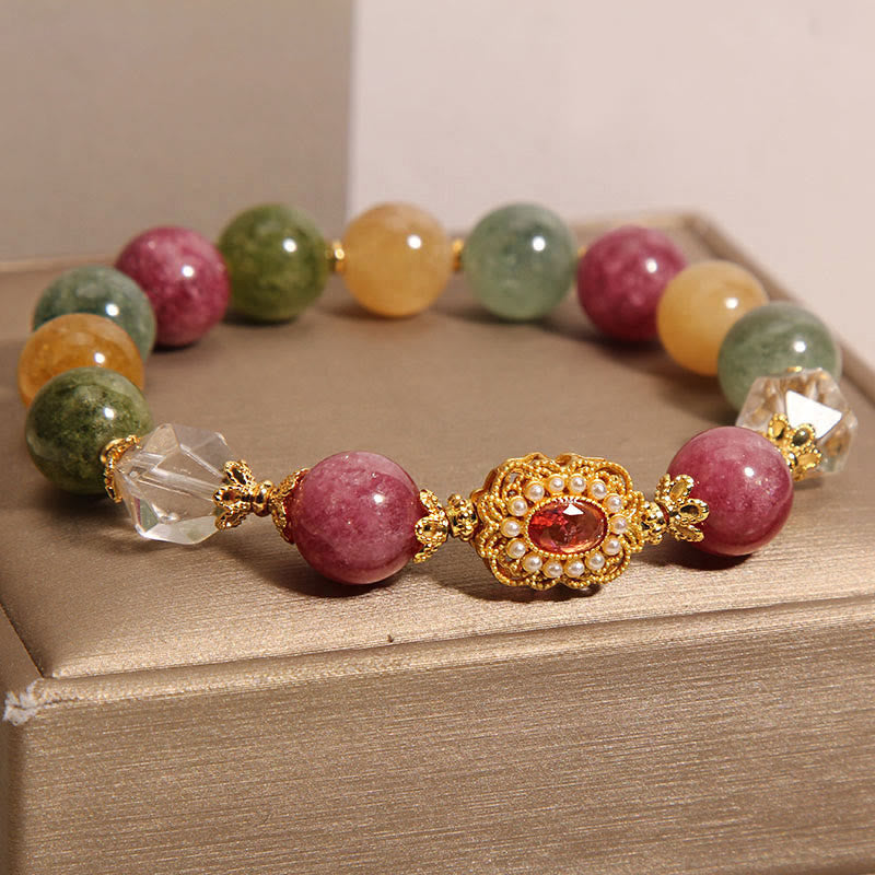 Buddha Stones Tourmaline Pearl Pink Crystal White Crystal Wisdom Bracelet