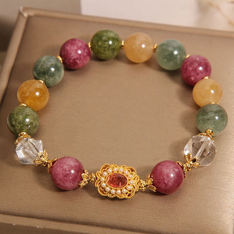 Buddha Stones Tourmaline Pearl Pink Crystal White Crystal Wisdom Bracelet