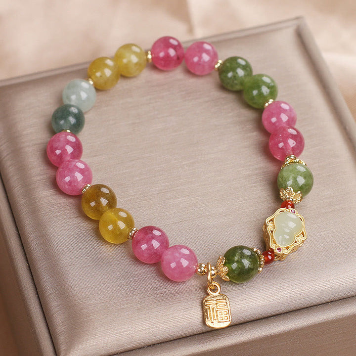 Buddha Stones Tourmaline Fu Character Love Bracelet