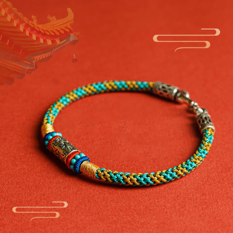 Buddha Stones Colorful String Six True Words 925 Silver Focus Bracelet - image 1