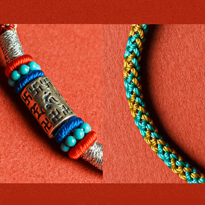 Buddha Stones Colorful String Six True Words 925 Silver Focus Bracelet - image 3