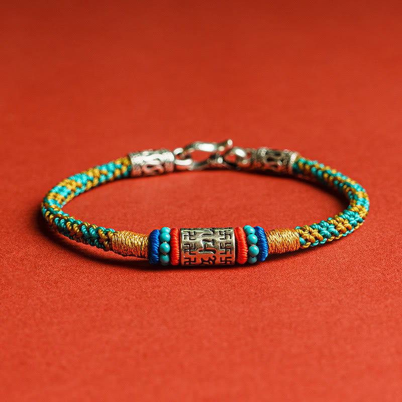 Buddha Stones Colorful String Six True Words 925 Silver Focus Bracelet - 925 Sterling Silver - 19cm - image 0