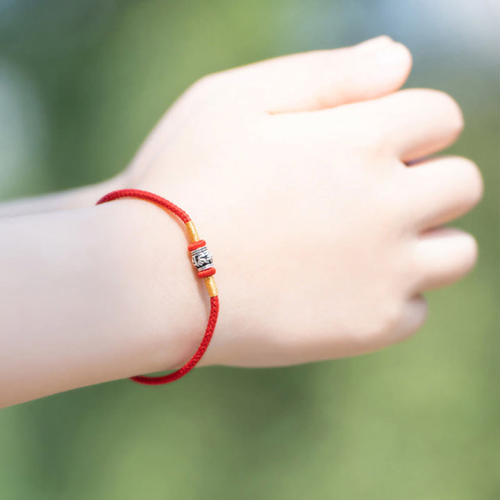 Buddha Stones Red String Black String Six True Words 925 Sterling Silver Peace Bracelet