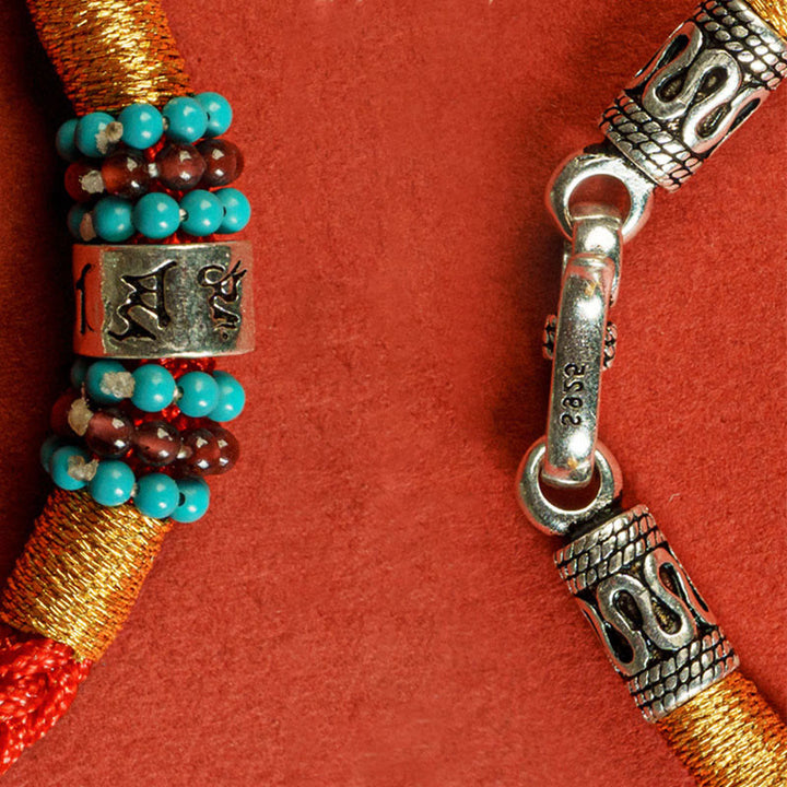 Buddha Stones Red String Black String Six True Words 925 Sterling Silver Connection Bracelet - image 18