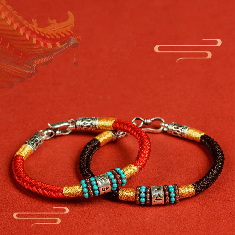 Buddha Stones Red String Black String Six True Words 925 Sterling Silver Connection Bracelet - image 0