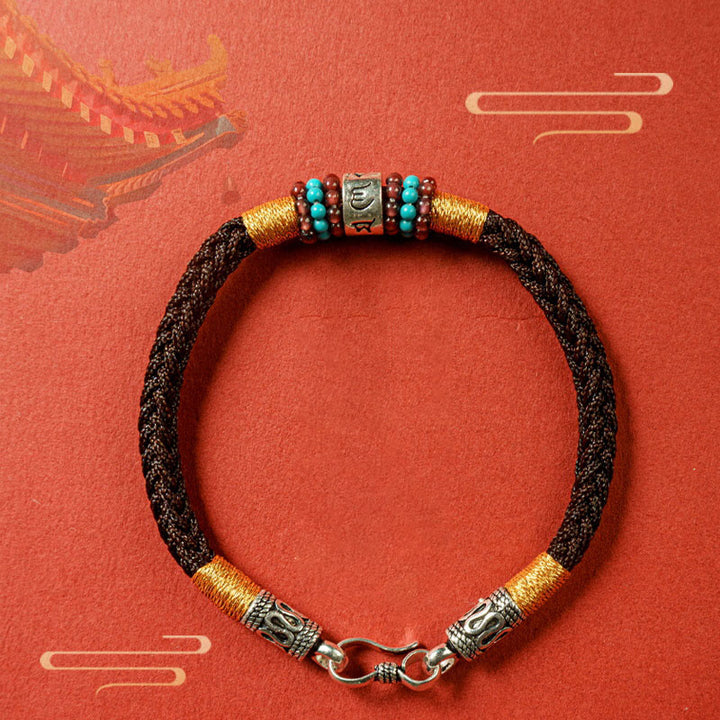 Buddha Stones Red String Black String Six True Words 925 Sterling Silver Connection Bracelet - image 3