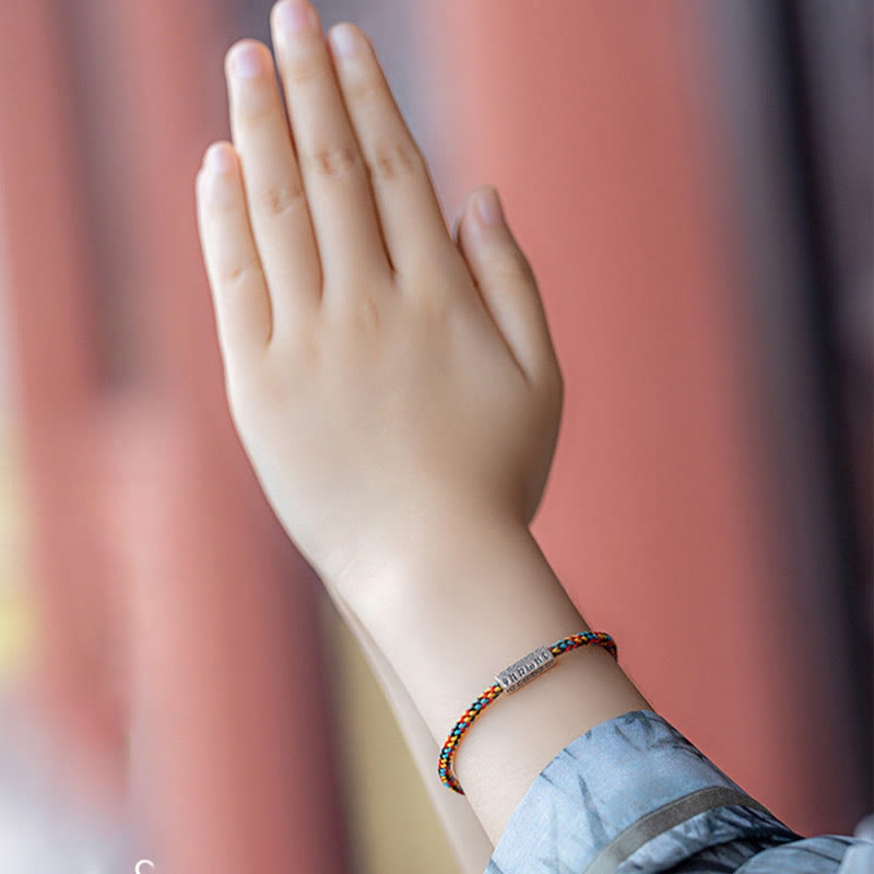 Buddha Stones Red String Black String Six True Words 925 Sterling Silver Luck Bracelet - image 3