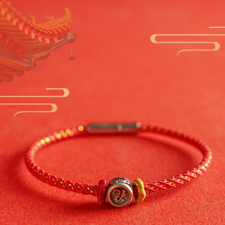 Buddha Stones Braided String 925 Sterling Silver Fu Character Faith Bracelet - image 2