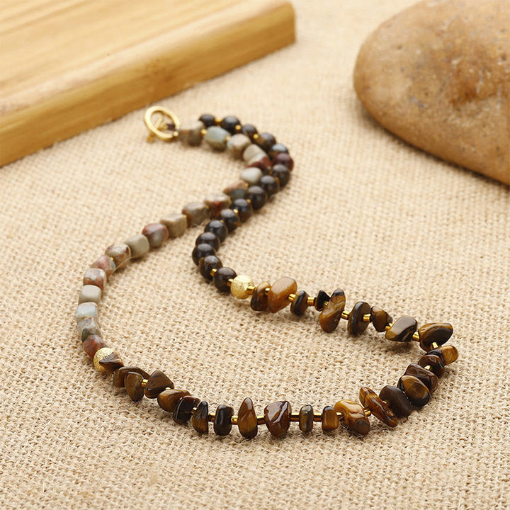 Buddha Stones Bronzite Emperor Stone Tiger Eye Determination Triple Wrap Bracelet