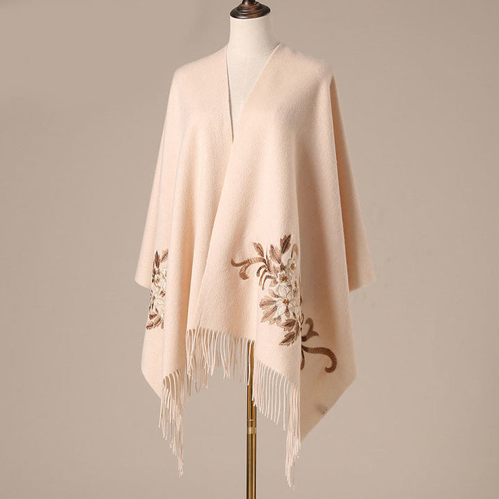 Buddha Stones Wool Shawl Begonia Embroidery Tassel Winter Cozy Travel Scarf Wrap - image 8