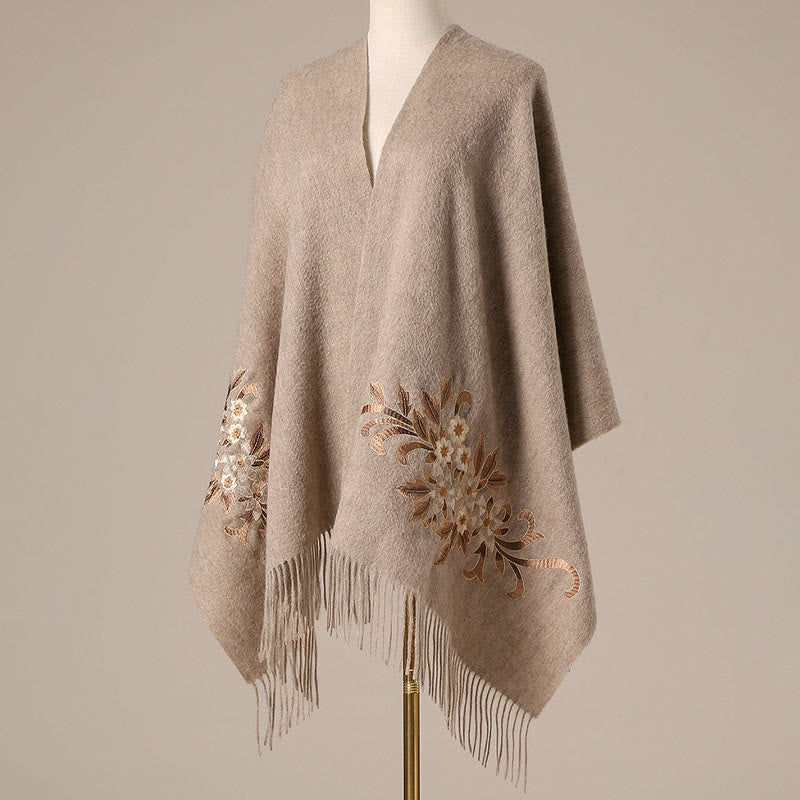Buddha Stones Wool Shawl Begonia Embroidery Tassel Winter Cozy Travel Scarf Wrap - image 1