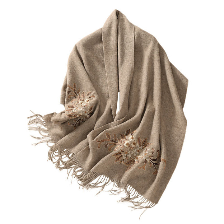 Buddha Stones Wool Shawl Begonia Embroidery Tassel Winter Cozy Travel Scarf Wrap - image 6